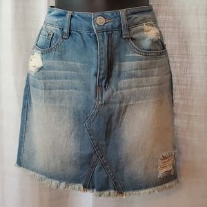 Distressed Denim Mini Skirt